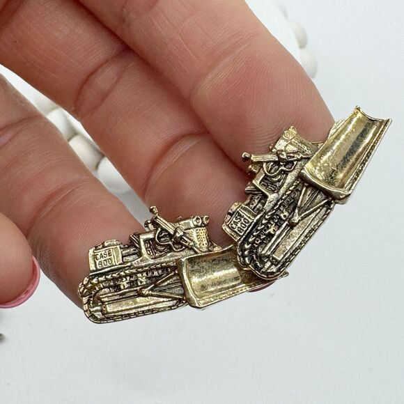 Vtg Construction Vehicle Cufflinks Tie Clip Gold Nelson Bulldozer Front Loader - Picture 4 of 11